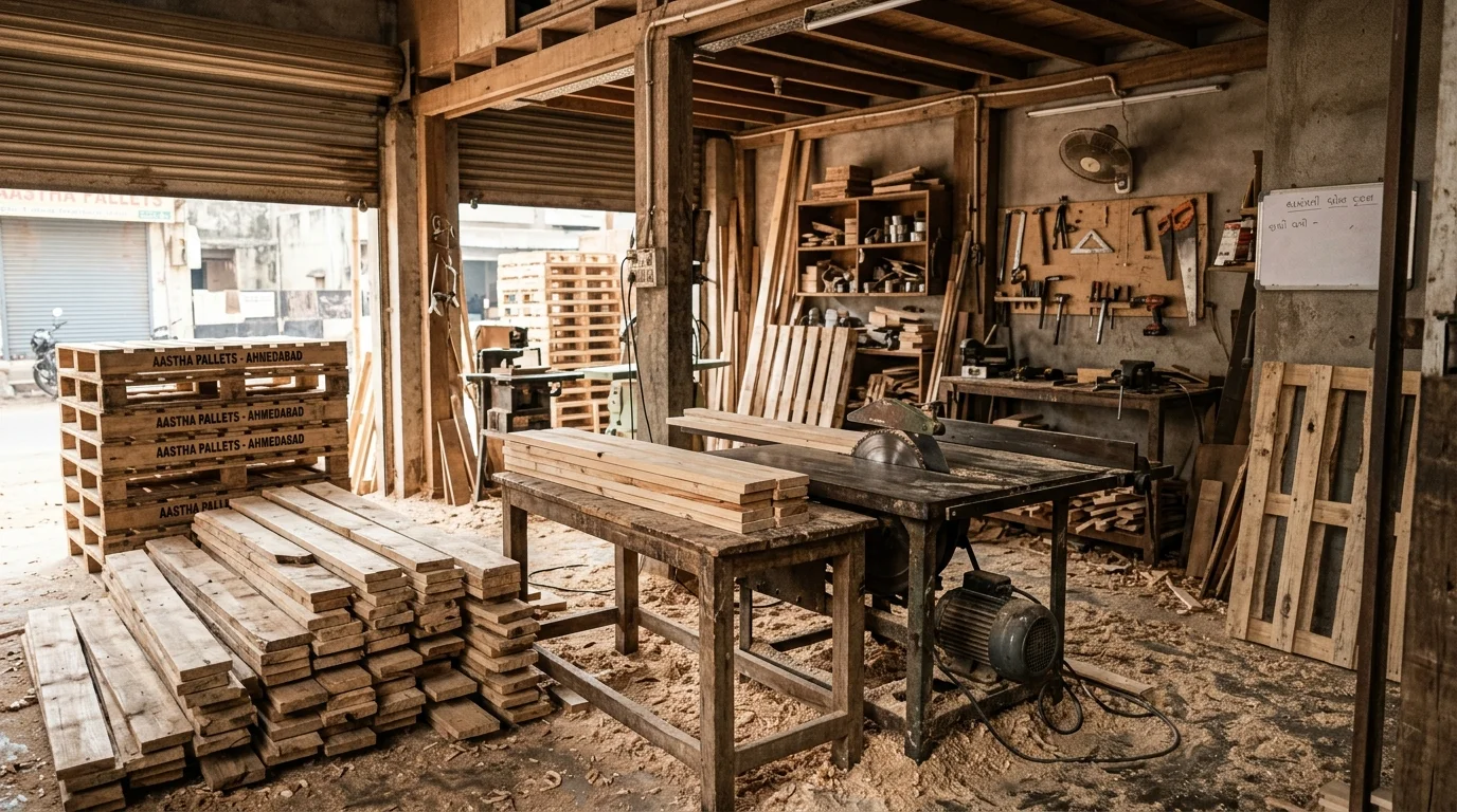 Interior of the pallet manufacturing workshop